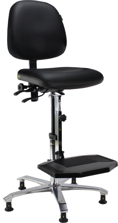 Ergo 2308 ESD Chair with Fixed Seat Angle Lumbar Support Seat Slider Black Leather K07 ESD